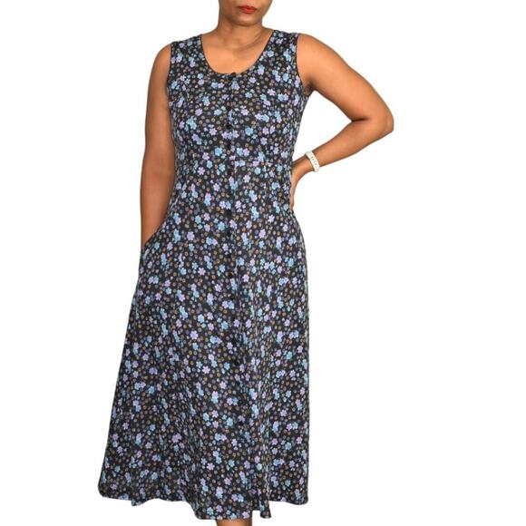 Erika Vintage Floral Midi Dress Purple Button Front 90s Grunge Ditsy Size Small - Picture 1 of 14